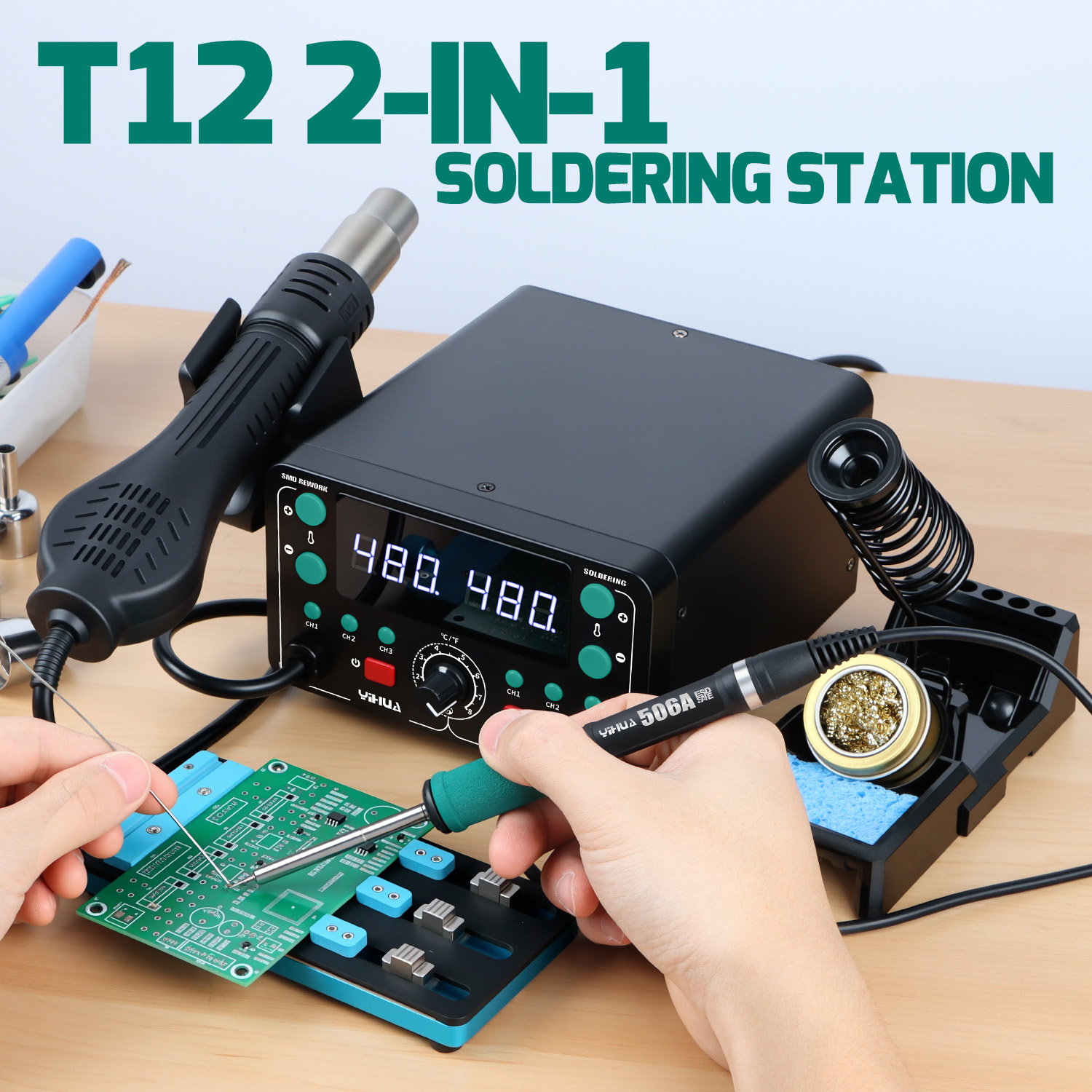 Hot Air Rework Station T12 - Estación de Soldadura 902D-IV 775W T12,